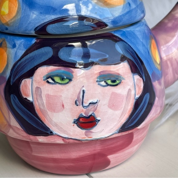 2 Piece Miniature  Denise Ford By Ganz Collection Tea Pot Deco Art Girl Face - Picture 2 of 15